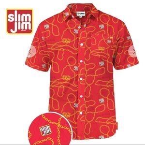 NEW Slim Jim Logo Hawaiian Button Down Vacation Beach Top Shirt M L XL